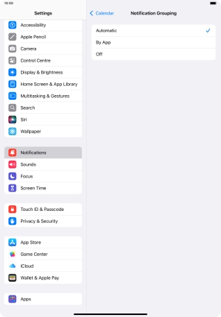 Press the required setting.