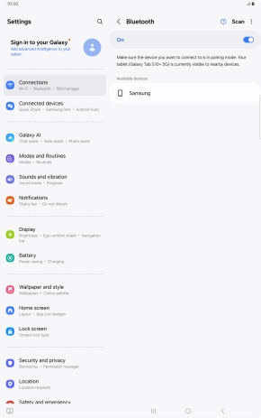 Press the required Bluetooth device and follow the instructions on the screen to pair the device with your tablet. Press the required Bluetooth device and follow the instructions on the screen to pair the device with your tablet.
