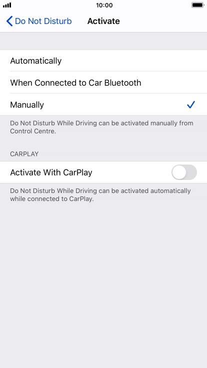 Press the required setting.