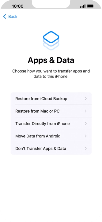 Press Don't Transfer Apps & Data and follow the instructions on the screen to finish the activation.