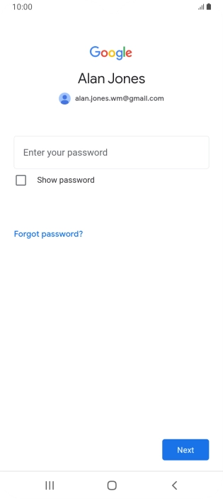 Press Enter your password and key in the password for your Google account.