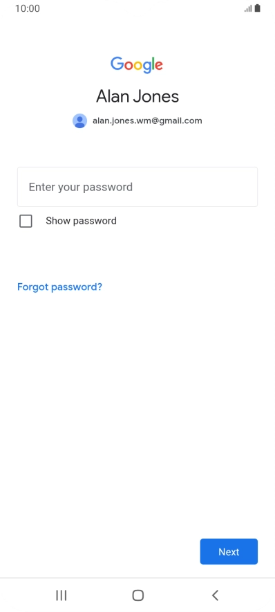 Press Enter your password and key in the password for your Google account.