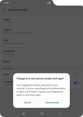 Press Remove data. Press Remove data.