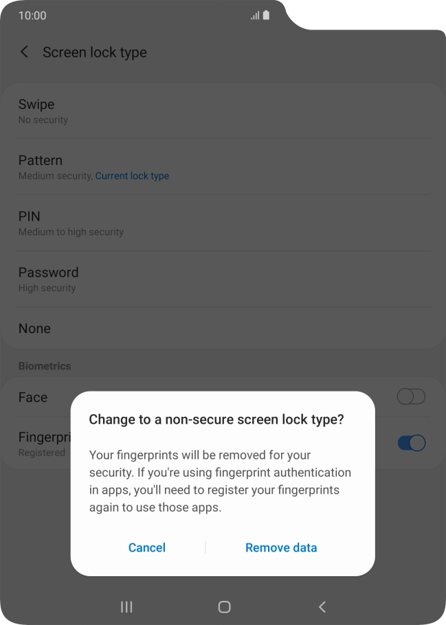 Press Remove data. Press Remove data.