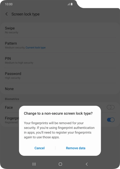 Press Remove data. Press Remove data.