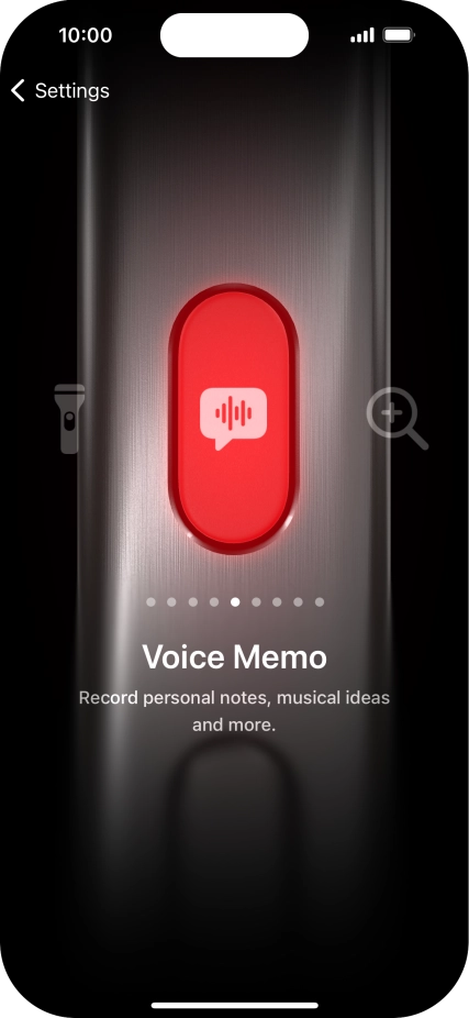 Slide your finger right or left on the screen to select the required function.
