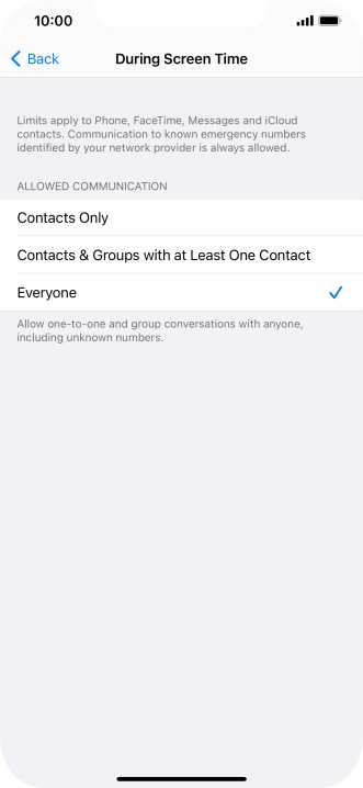 Press the required setting.