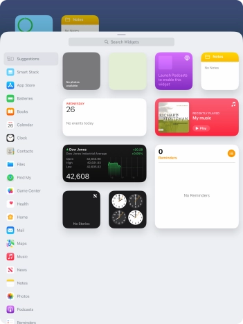 Press the required widget.