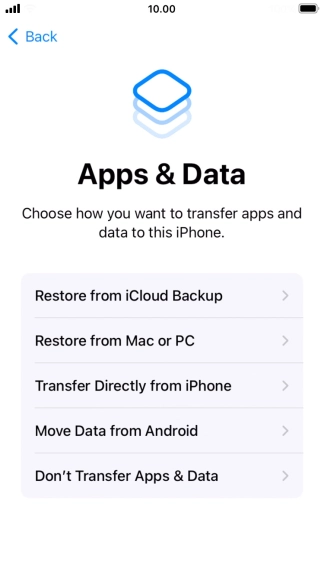 Press Don't Transfer Apps & Data and follow the instructions on the screen to finish the activation.
