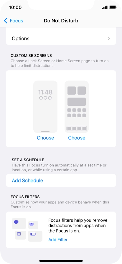 Press Add Schedule and follow the instructions on the screen to select settings for automatic activation of Do Not Disturb.