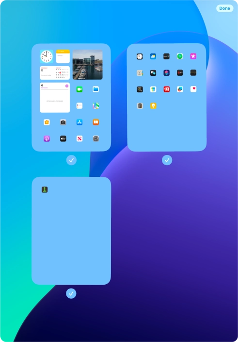 Press the field below the required home screen pages to select or deselect them.