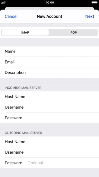 Press Password and key in the password for your email account. Please note that if you're using Vodafone's outgoing server, leave the password field empty.