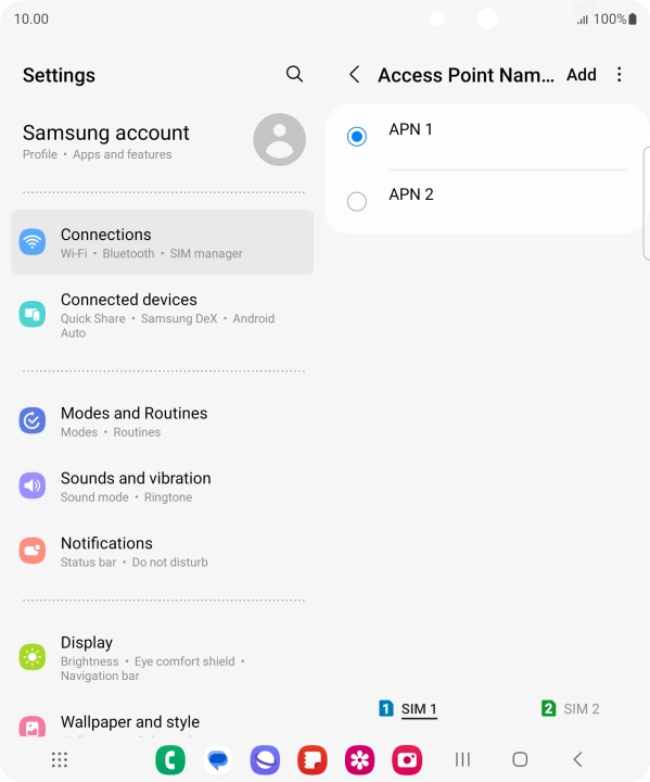 Press the field next to the data connection to activate it.
