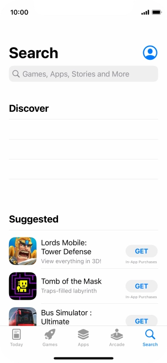 Press the search field and key in the name or subject of the required app.