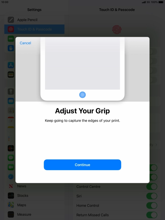 Press Continue. If you haven't previously selected a lock code, key in a code of your own choice twice.