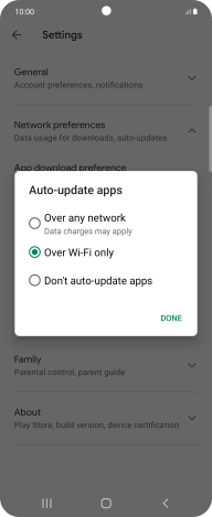 To turn on automatic update of apps using mobile network, press Over any network.