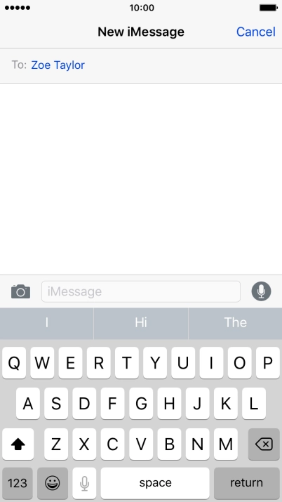 If the recipient can receive iMessages, iMessage is displayed in the text input field.
