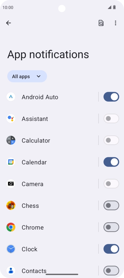 Press the indicators next to the required apps to turn the function on or off. Press the indicators next to the required apps to turn the function on or off.