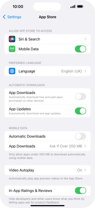Press the indicators next to the required content types to turn the function on or off.
