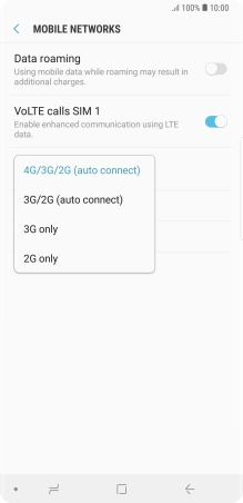 Press the required network mode.