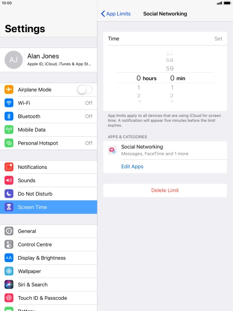 Set the required time limit for use of the selected category.