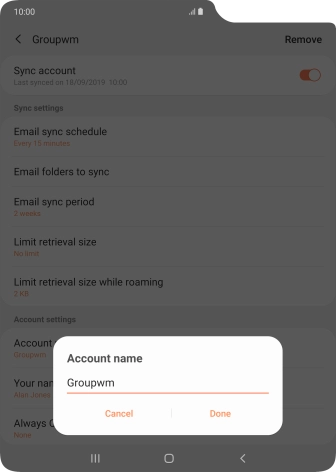 Key in the required name for the email account and press Done.