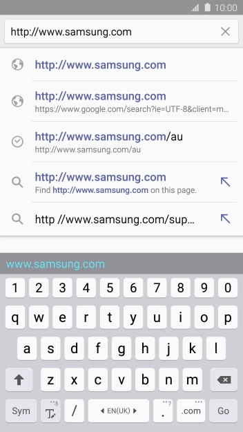 Key in the address of the required web page and press Go.