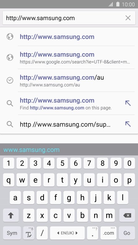 Key in the address of the required web page and press Go.