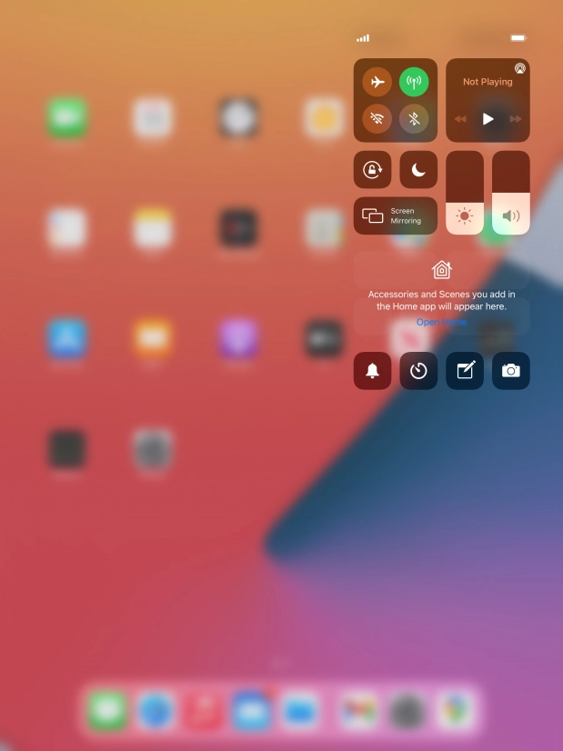 Press the required function to open an application or turn the function on or off.