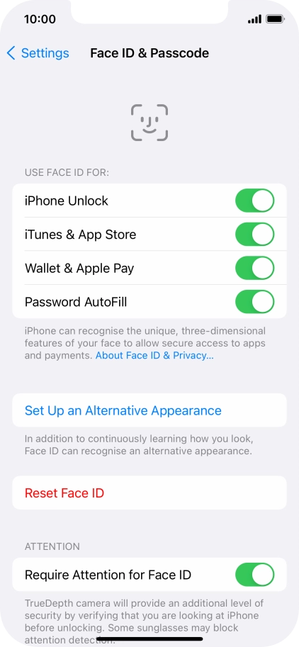 Press the indicators next to the required settings to turn them on or off.