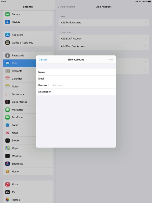Press Password and key in the password for your email account.