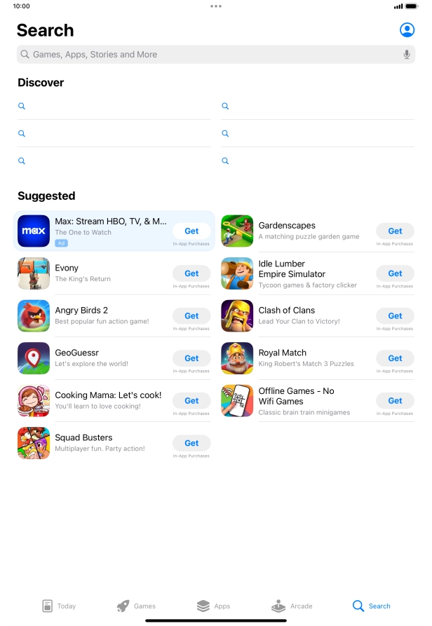 Press the search field.