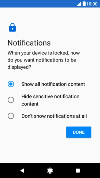 Press the required setting.