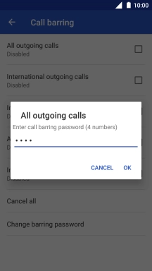Key in your barring password and press OK. The default barring password is 0000.