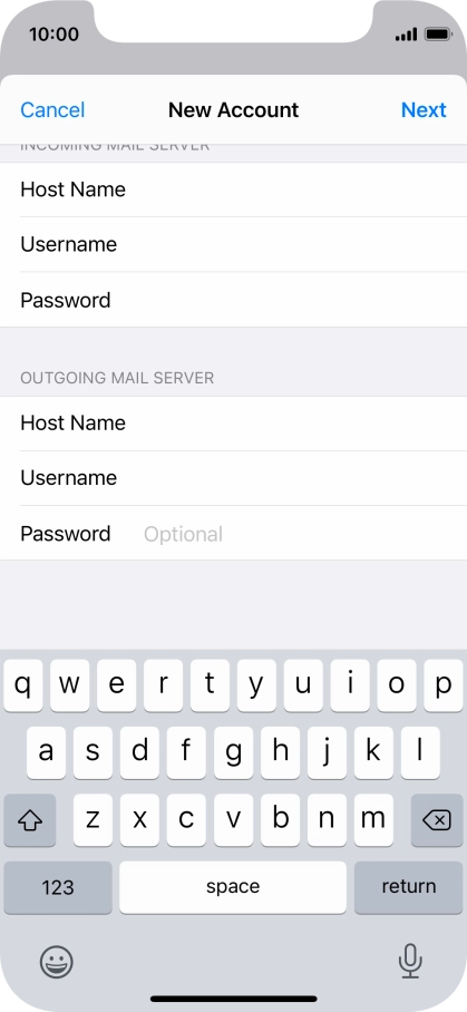 Press Password and key in the password for your email account. Please note that if you're using Vodafone's outgoing server, leave the password field empty.