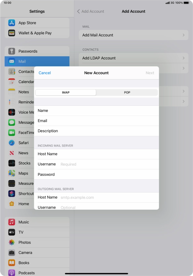 Press Username and key in the username for your email account. Press Username and key in the username for your email account.