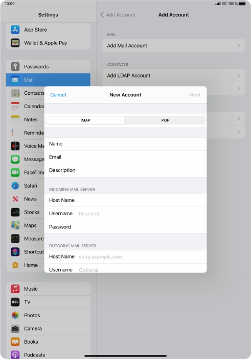 Press Username and key in the username for your email account. Press Username and key in the username for your email account.