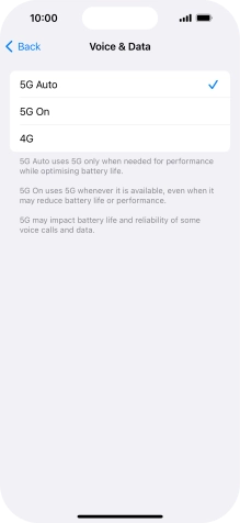 To turn on automatic switch between 5G and 4G, press 5G Auto.
