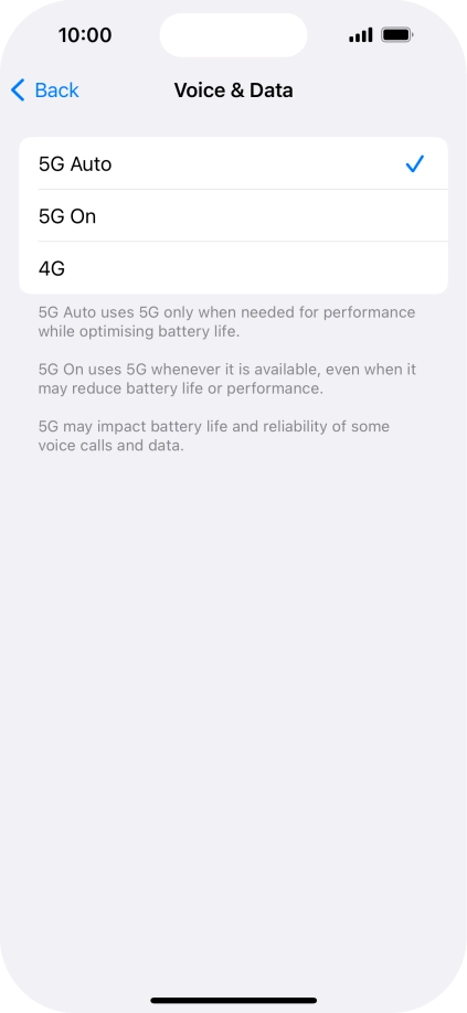 To turn on automatic switch between 5G and 4G, press 5G Auto.