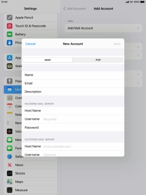 Press Username and key in the username for your email account. Press Username and key in the username for your email account.
