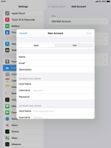 Press Username and key in the username for your email account. Press Username and key in the username for your email account.