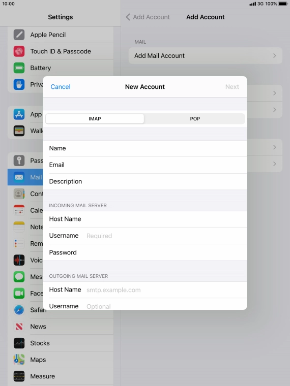 Press Username and key in the username for your email account. Press Username and key in the username for your email account.