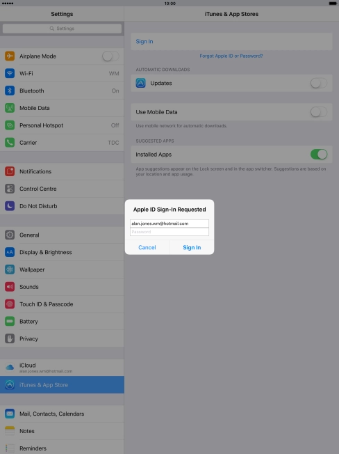 Press Password and key in the password for your Apple ID. Press Password and key in the password for your Apple ID.