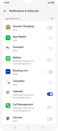 Press the indicators next to the required apps to turn the function on or off.