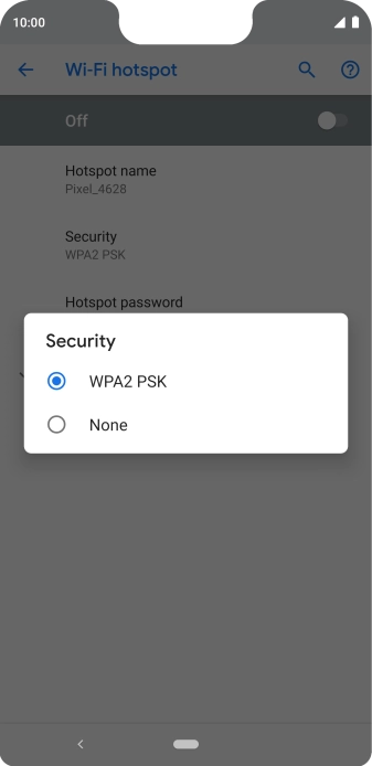 Press WPA2 PSK to password protect your Wi-Fi hotspot.