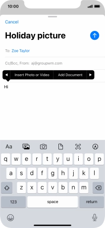 Press Insert Photo or Video and follow the instructions on the screen to attach a picture or a video clip.