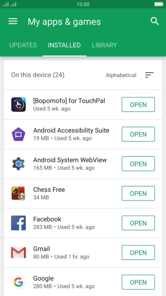 Press the required app.