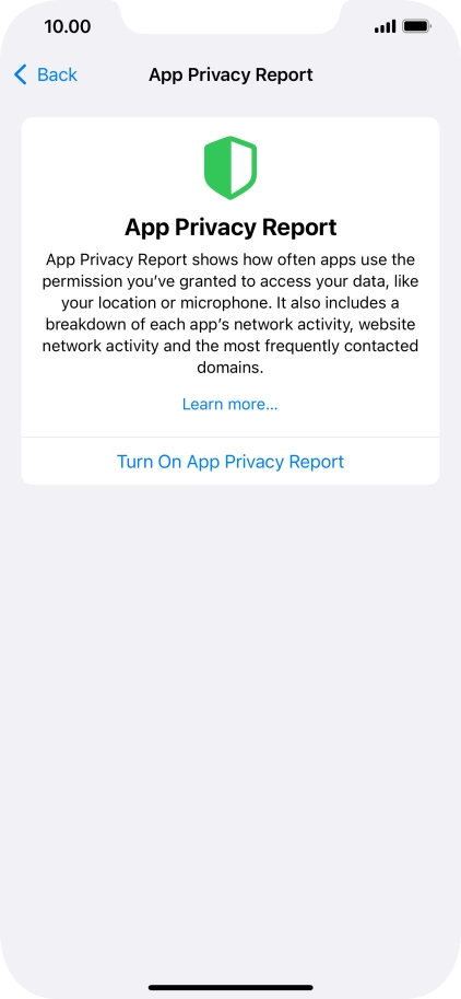 Press Turn On App Privacy Report to turn on the function.