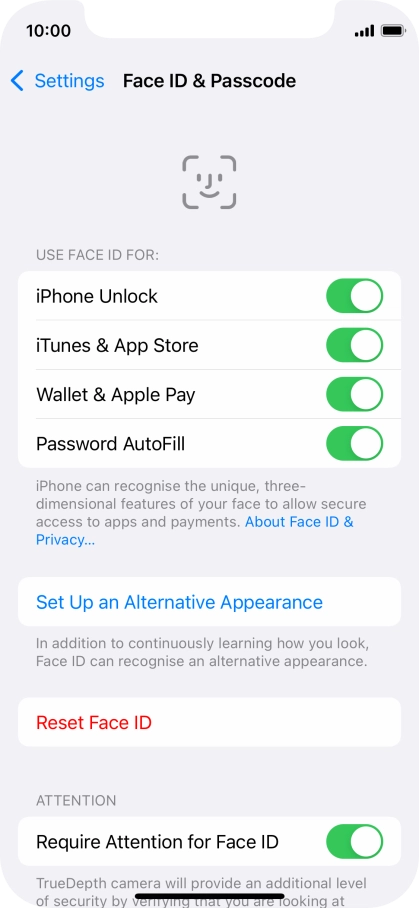 Press the indicators next to the required settings to turn them on or off.