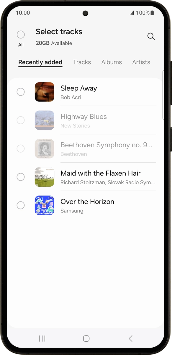 On your phone: Press the required audio files  to select them.